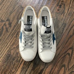 Golden goose ish size 9 with navy star and gold glitter
